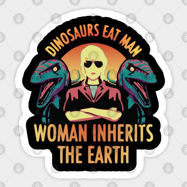 Dinosaurs Eat Man Woman Inherits The Earth (Sunset Edition) Sticker by RuftupDesigns